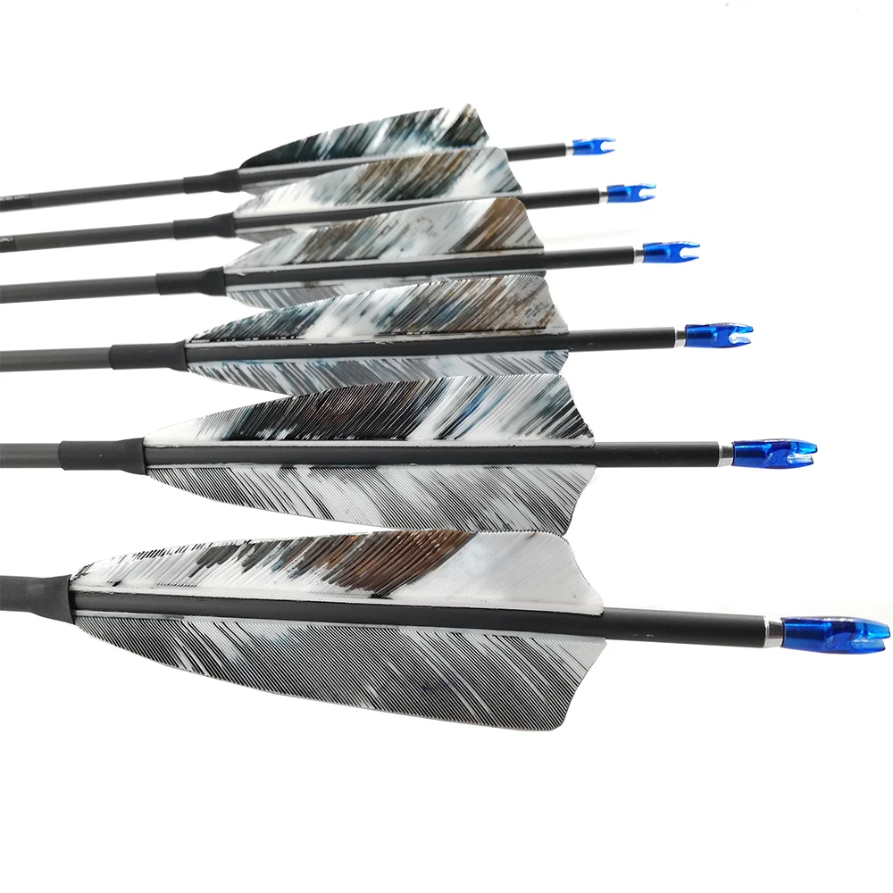 Archery Carbon Arrows Spine 400 500 600 700 800 900 1000 ID4.2 Shafts Turkey Feather Compound Recurve Bow Longbow Hunting 12PCS