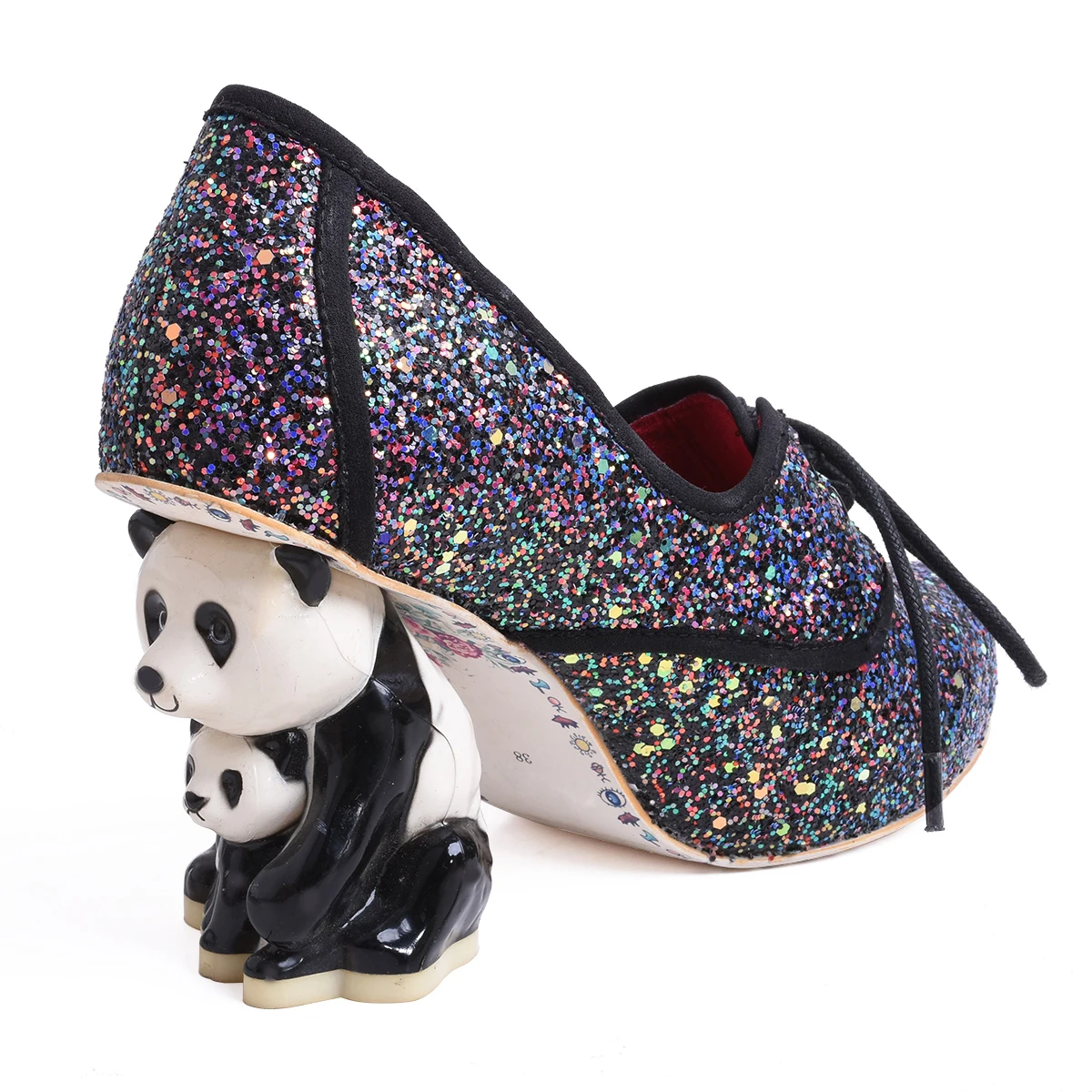 Personality Sequins Cute Panda Heels Pumps Mary Janes Platform Multicolor Bling Stereo Animal Strange Heel Lace Up Wedding Shoes