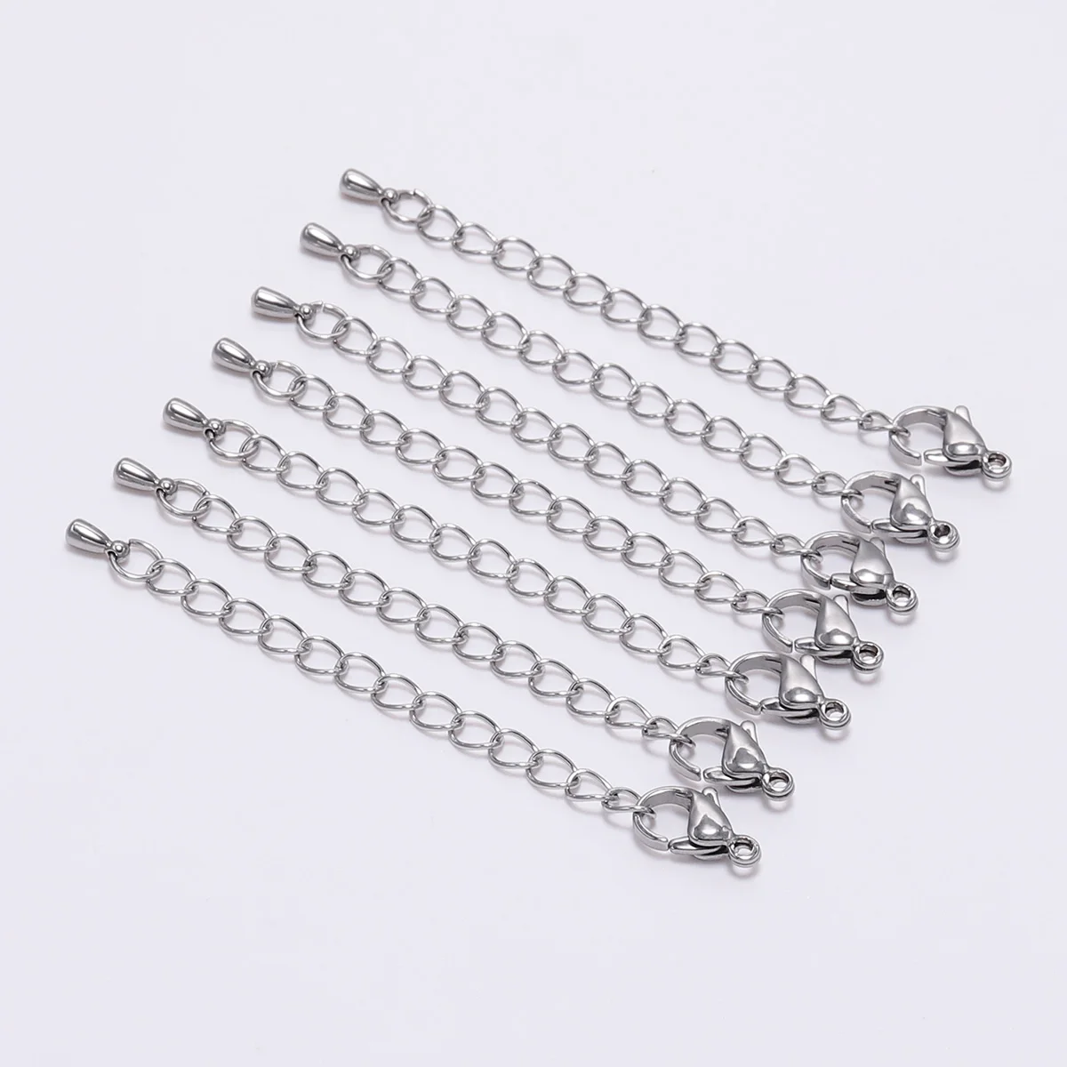 10Pcs/Lot Stainless Steel Lobster Clasps Water Drop Pendants End Beads Tail Extender Chain for DIY Jewelry Making Accessories