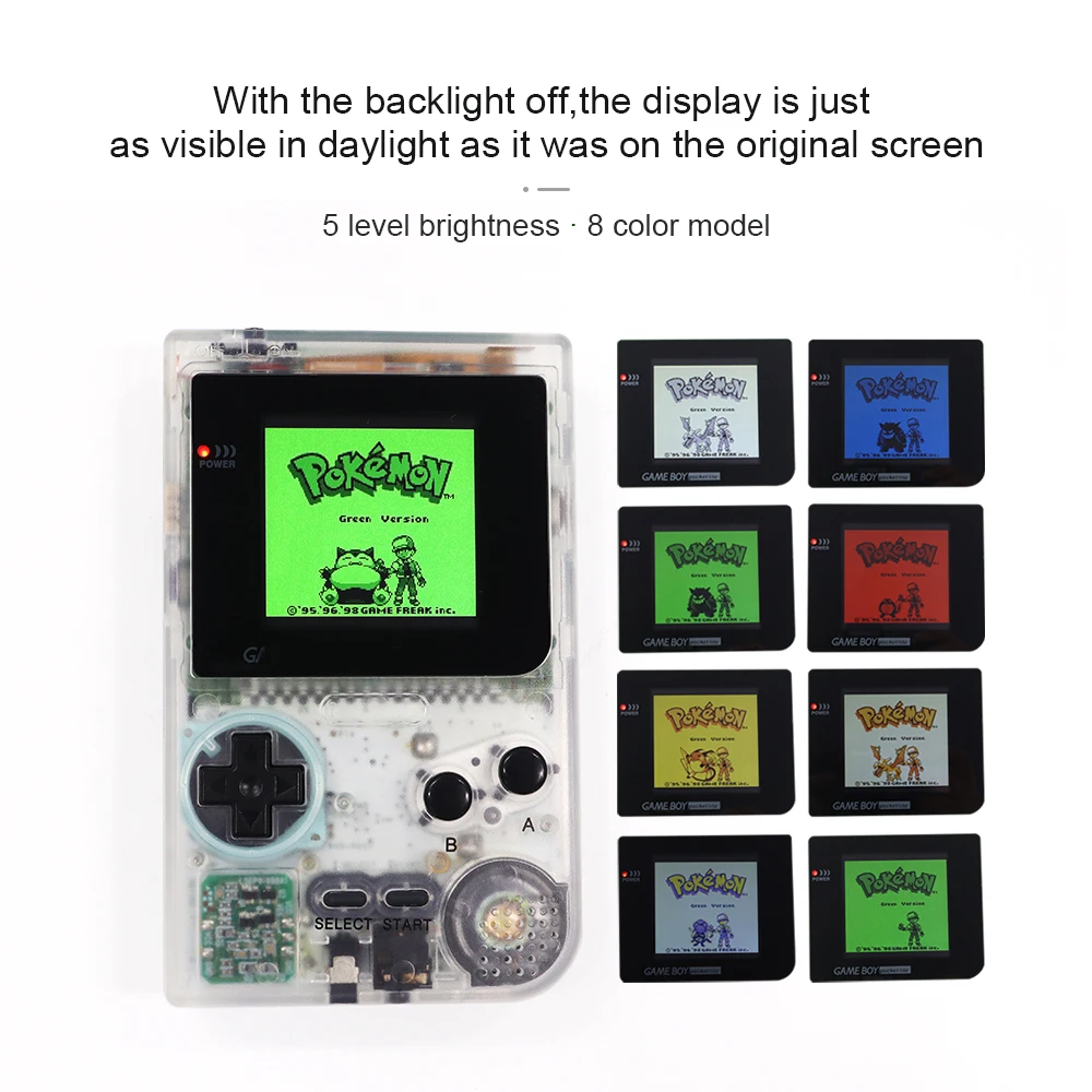 وضع الإضاءة الخلفية المجدد بـ 8 ألوان لوحدة التحكم Game Boy GBP - لون أبيض شفاف