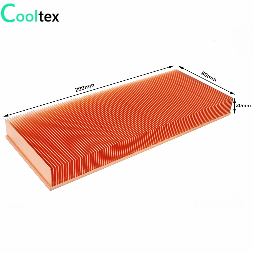 100% new 200x80x20mm Pure Copper Heatsink Skiving Fin Heat Sink for Electronic Chip LED Power Amplifier Cooling Cooler