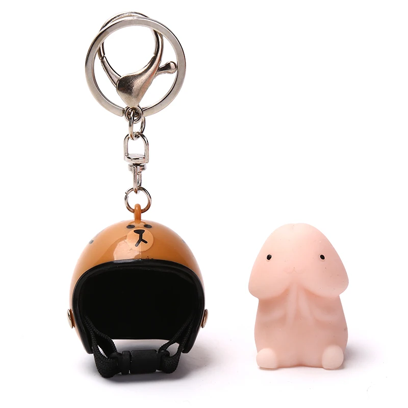 1Set Keychains Dingding Toy Helmet Squeeze Stress Reliever Decompression Sensory Penis Dick Shape Cool Interesting Gift