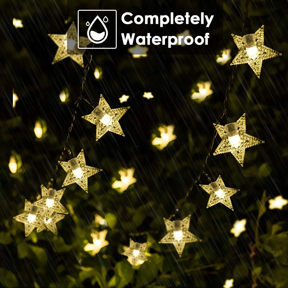 7M 12M Solar Powered Star String Lights 50 100 LED Star Fairy Lights Outdoor Waterproof Lamp 8 Modes For Garden Patio Yard Decor