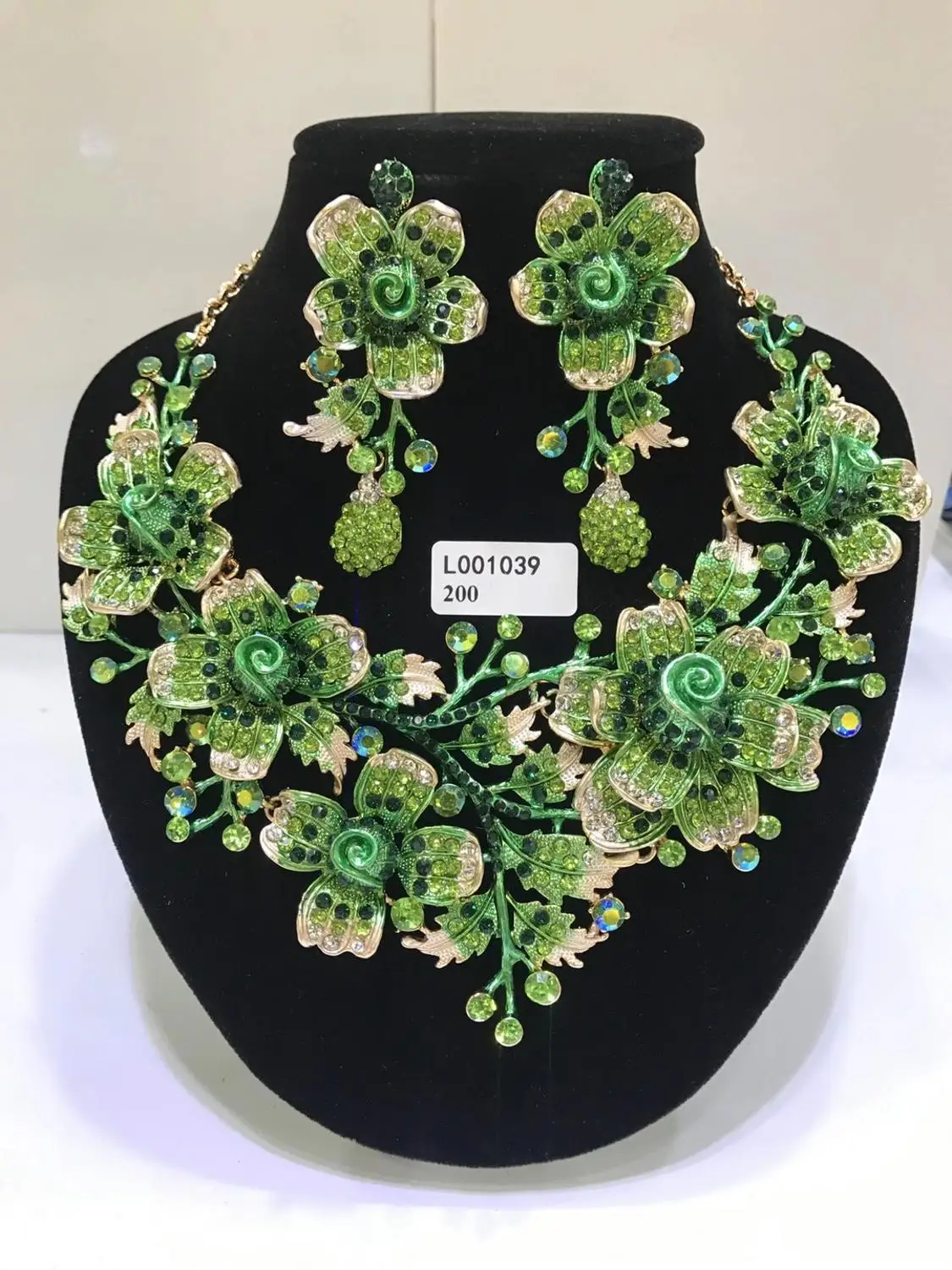 Luxury Dubai Wedding Jewelry Sets Multiple Colors Fashion Women Crystal Rhinestone Brides Flower Shape Necklace & Earring Sets