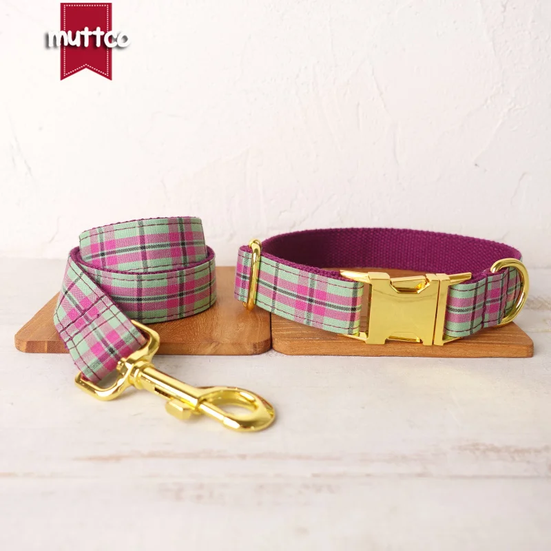 MUTTCO unique dog collar PURPLE MINT PLAID convenient to walk the dog leash accessory for small medium large dog 5 size UDC099B