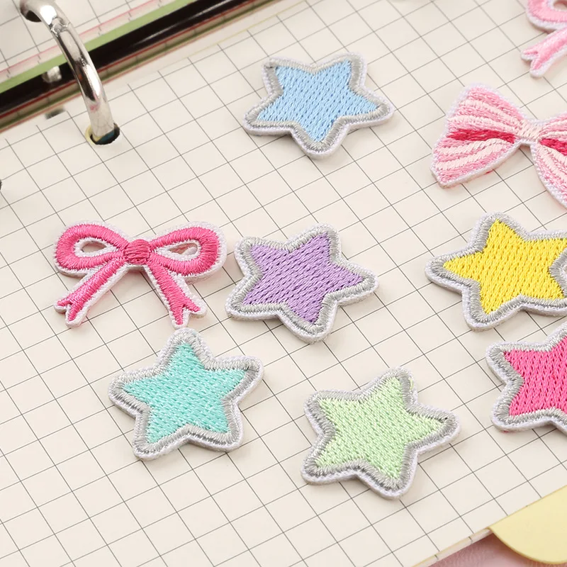 Self-adhesive Cartoon Bow Star Embroidery Iron-on Patches for clothing Sew Iron on Clothes Shoes phone case fabric Sticker DIY