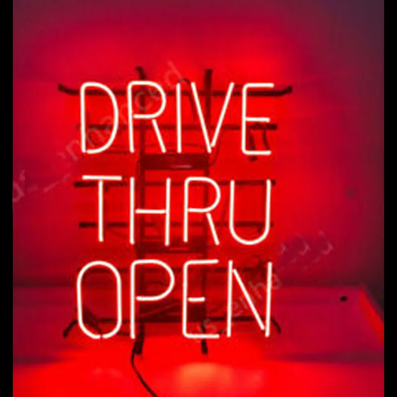 Neon Sign New Drive Thru Open Bar Neon light Beer Neon Wall Sign Window Advertise Lamp Decorate Home Handmade Real glass TUBE