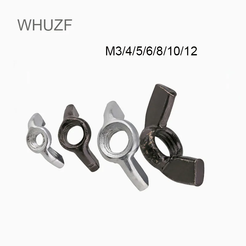 WHUZF Free Shipping White Black Zinc Wing Nut 30/50/100pcs M3 M4 M5 M6 M8 M10 M12 Tye Squate Wing Nuts White BlackButterfly Nuts