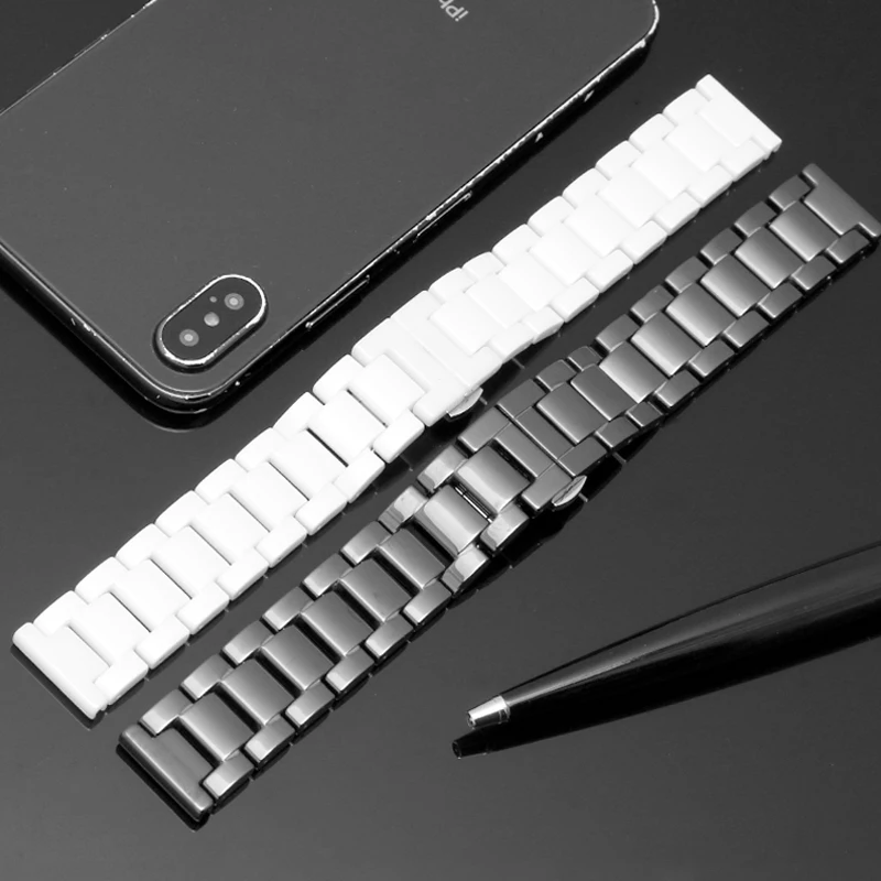 Zegarek ceramiczny bransoletka 14mm 15 16 17 18 19 20 21mm 22mm watchband biały czarnym paskiem na rękę zespół nie znikną wodoodporny