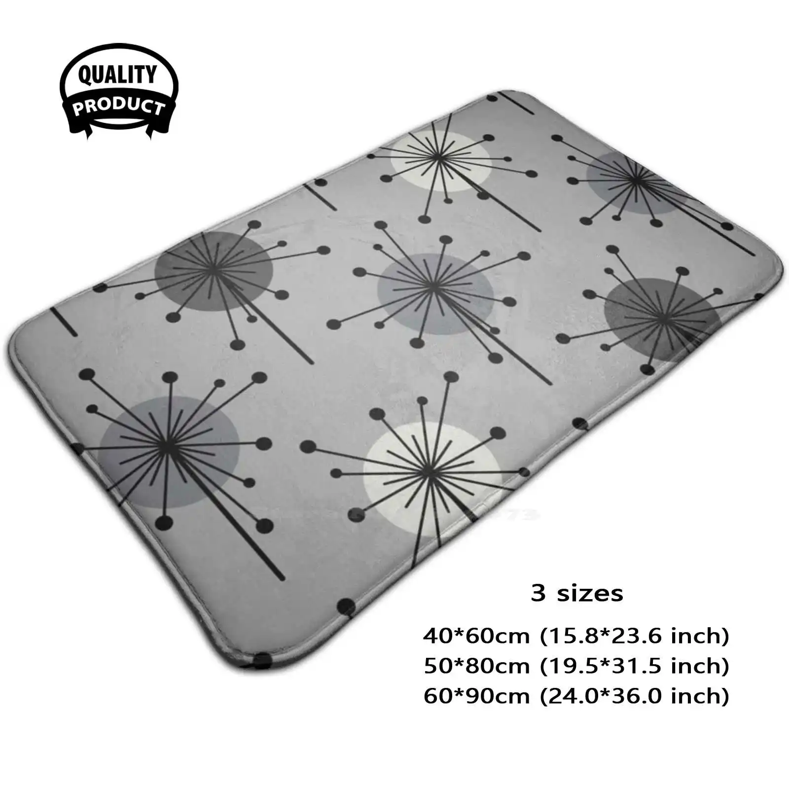 Atomic Era Sputnik Starburst Flowers Gray Soft Cushion Home Carpet Door Mat Car Rug Mid Century Modern Atomic Age Atomic Era