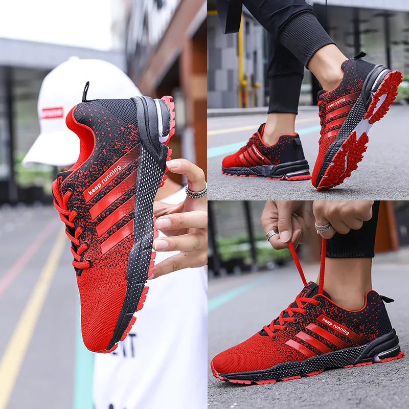 Big Size Green Breathable Cheap Running Shoes Men Weaving Red Outdoor Marathon Sneakers Lightweight Keep Running Men Sport Shoes