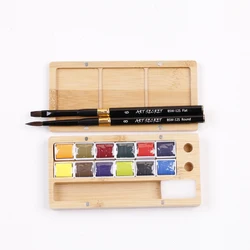 ArtSecret BSW-12L BSW-12S BSW-24S Squirrel Watercolor Drawing Brushes Smoked Bamboo Case With 12 24 Semi Solid Color For Paint