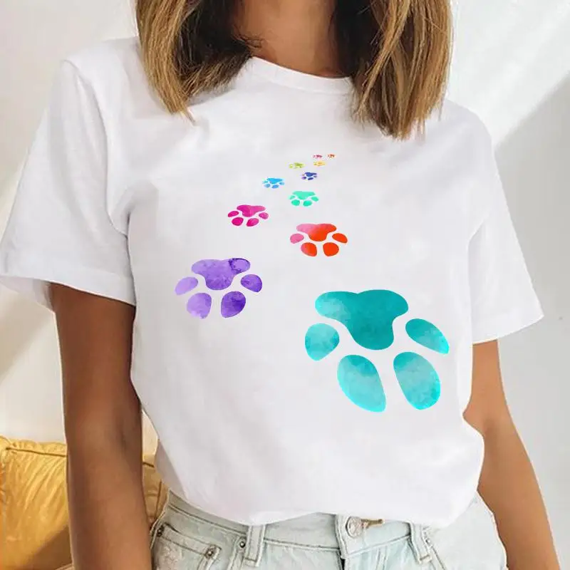 Women Dog Paw Clothing Cute Love Dog Animal Female Short Sleeve Cartoon Clothes Tops Print Ladies Tees Tshirt Graphic T-Shirt image 3