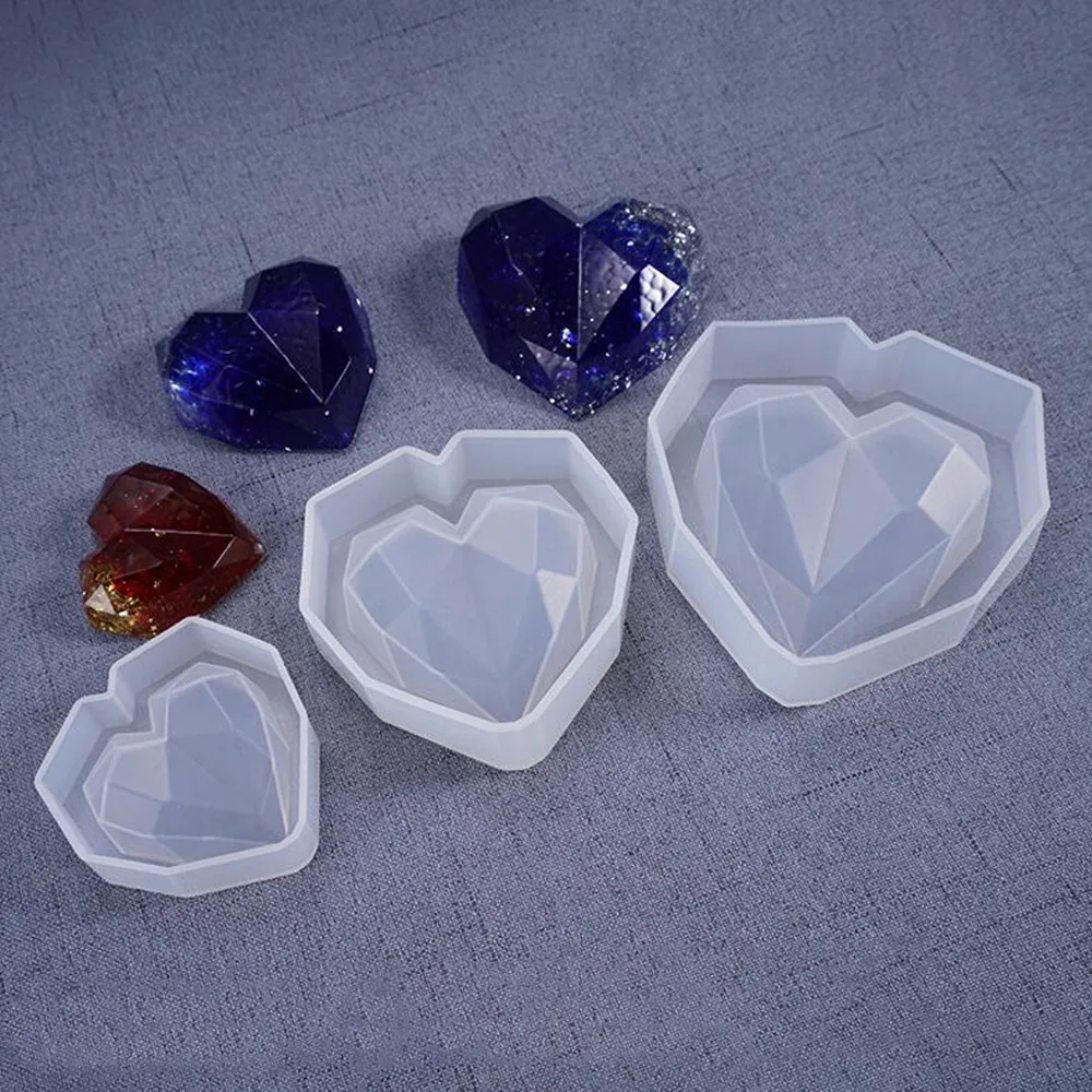 3D Diamond Love Epoxy Resin Mould Silicone Mold Geometric Heart Shape Candle Decoration For DIY Epoxy Resin Soap Crafts Supplies