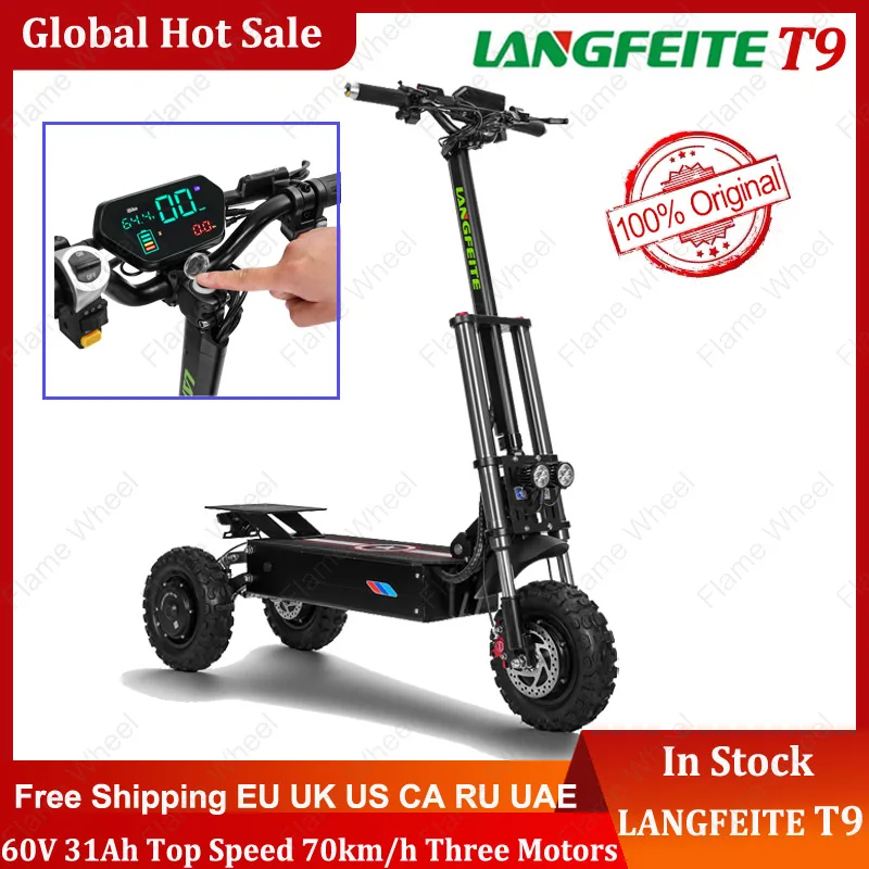 Newest Three Wheel Off Raod Electric scooter 11inch Three motor High Speed 60V 5400W hydraulic brake LANGFEITE T9 E-scooter