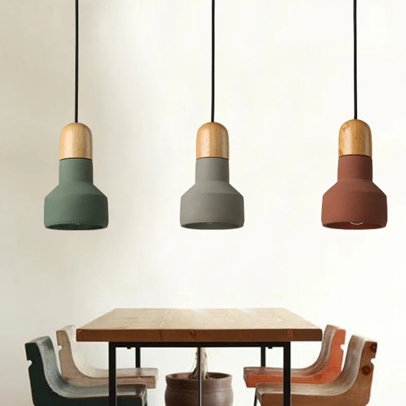 

Wood Cement Pendant Lights Modern Ceiling Pendant Lamp Home Lighting Fixture Hanglamp for Kitchen Dining Room Light Fixtures LED