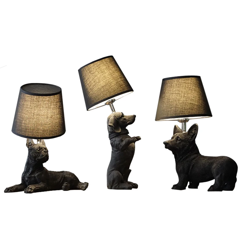 Designer black resin puppy table lamps Nordic Danish retro children bedroom bedside lamp study deco animal table lights fixtures