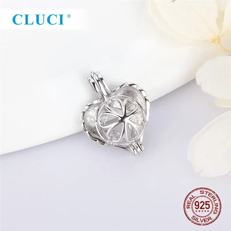 CLUCI 3pcs Silver 925 Angel Wings Heart Shaped Charm Pendant Women Jewelry 925 Sterling Silver Love Pearl Pendant Locket SC232SB