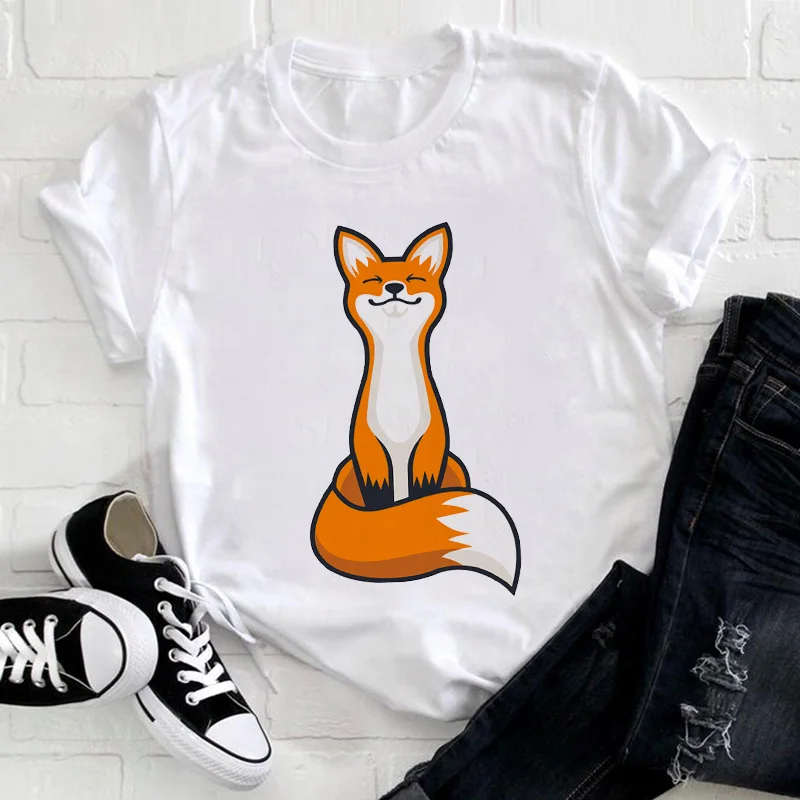 Woman tshirts kawaii fox Graphic t shirt Fashion Tops Female Tees O-neck Short Sleeve Femme Summer T-shirt Ladies  3XL