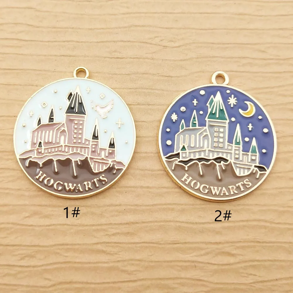 Breloques de château pour bijoux, pendentif en émail exécutif, collier, bracelet, accessoires, alliage de zinc, plaqué or, fournitures de bricolage, 10 pièces