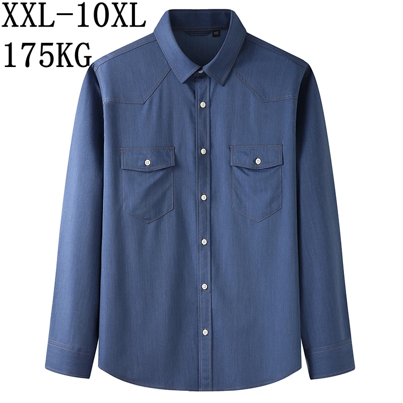 

10XL 8XL 7XL New Mens Business Oxford Shirt Casual Loose Long Sleeve Shirts For Men Comfortable chemise homme Male Brand Clothes