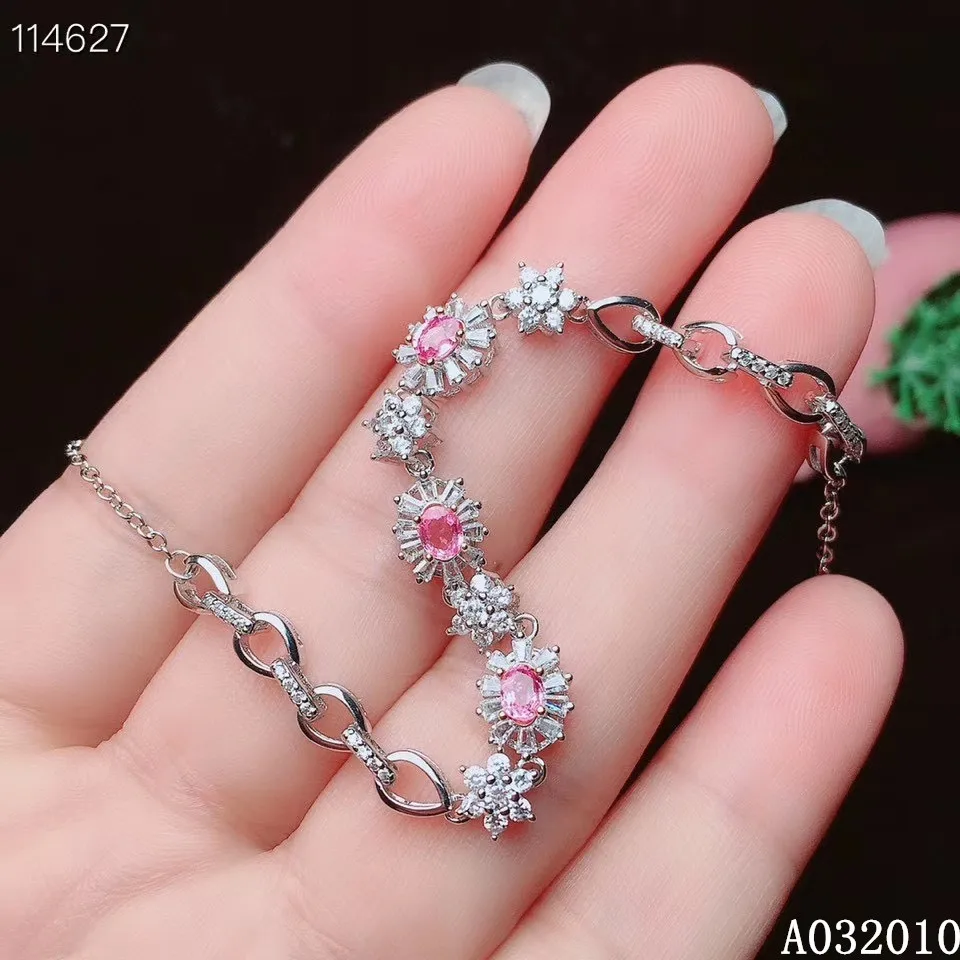 

KJJEAXCMY fine jewelry 925 sterling silver inlaid natural pink sapphire bracelet classic girl new hand bracelet support test