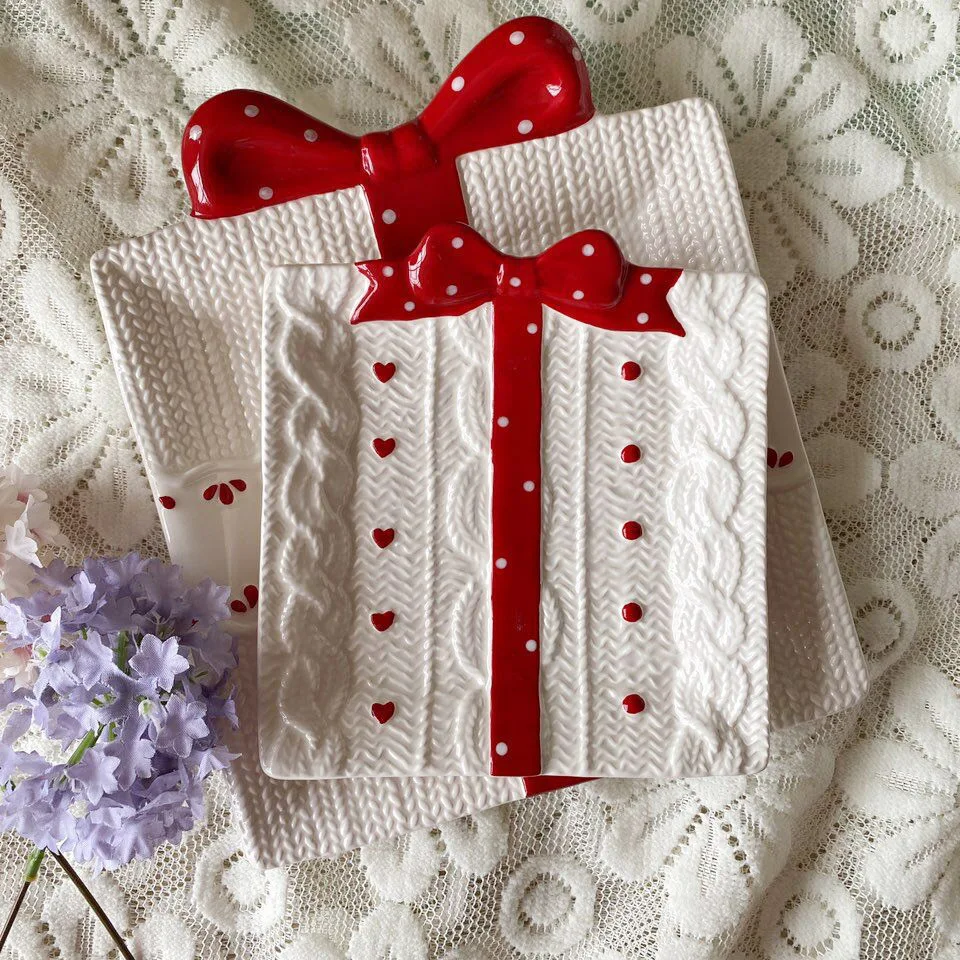 

Gift tray bow candy square cake tray afternoon tea tray home decor european decor christmas decorations kawaii accessories