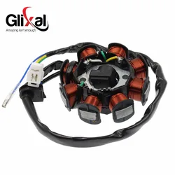 Glixal GY6 49cc 50cc 8-coil Magneto Alternator Stator for 139QMB 139QMA Chinese Scooter Moped Engine (DC Fired Type)