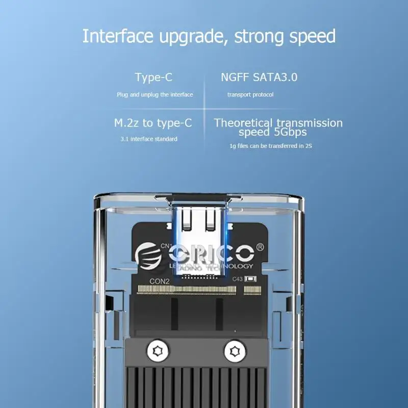 ORICO TCM2F-C3 M2 SSD Ốp Lưng NGFF M.2 Để USB3.1 Loại C 5Gbps Trong Suốt Ổ Cứng Cho M.2 NGFF SATA B Key SSD Đĩa Hộp