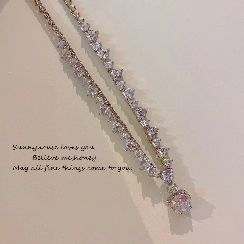 Bridal Jewelry Sets For Women S925 Sterling Cubic Zirconia Heart Necklaces Pendants Earrings for Wedding Fine Accessories