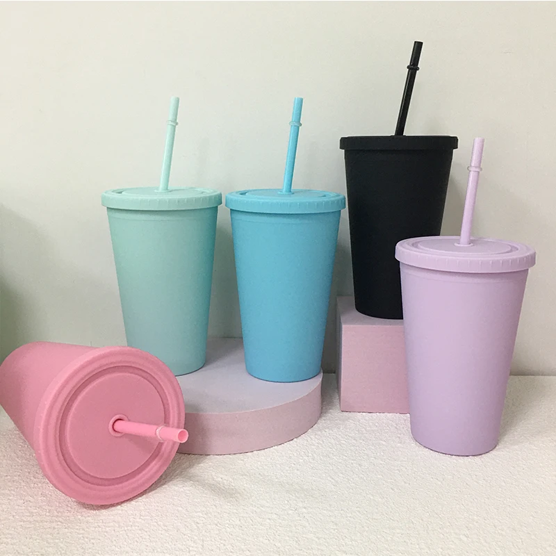 100pcs/Lot 16oz Acrylic Cone Cup Water Bottle With Lid Straw Double Wall Matte Plastic Reusable Portable For Father's Day Gift