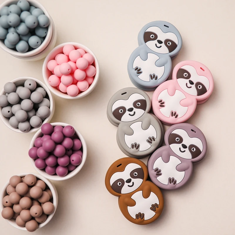 5PCS Multicolor Baby Teether Sloth Cartoons Cute Animal Shape Chewing Pendant Accessories Molar Props Teething Toy Newborn Gift