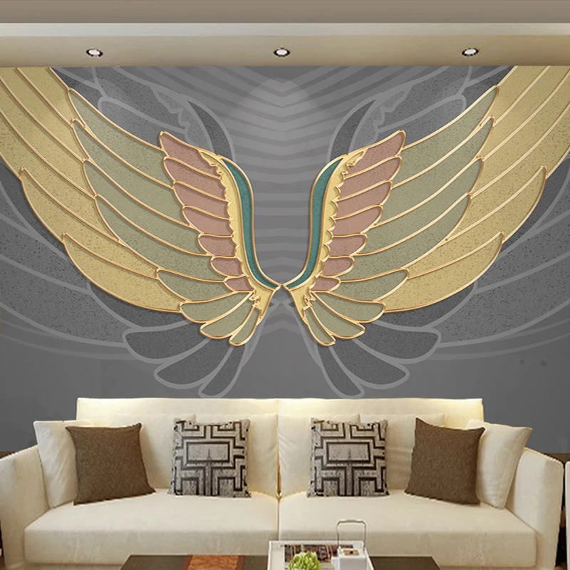 

Custom 3D Photo Wallpaper Luxury Wings Pattern Golden Relief Lines Living Room Bedroom TV Background Home Decor Mural Paintings