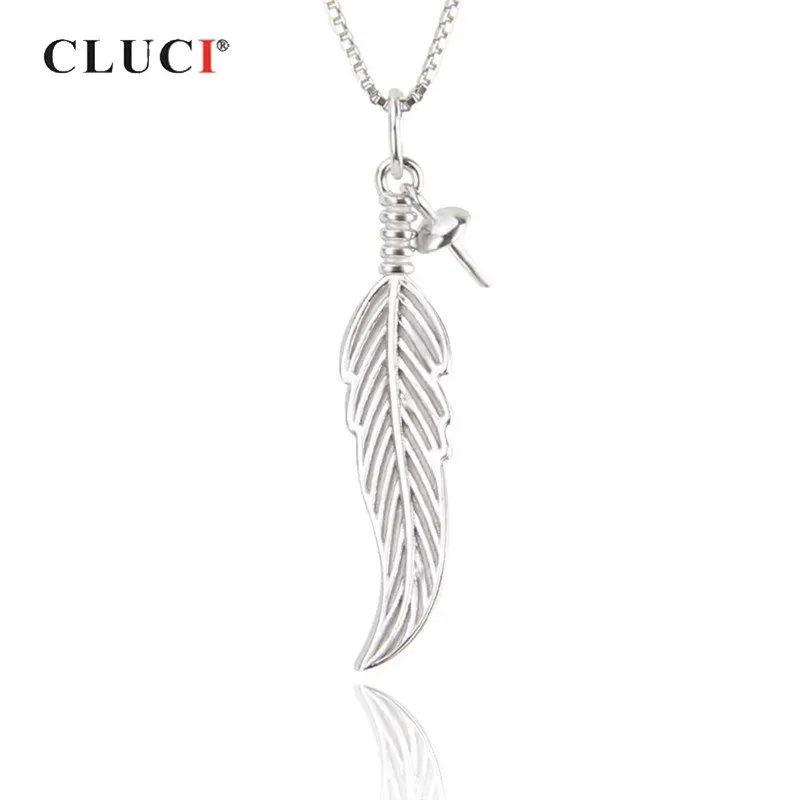 CLUCI Real Silver 925 Feather Pendant for Necklace Sterling Silver Women Valentine Day Gift Pendant Jewelry SP285SB