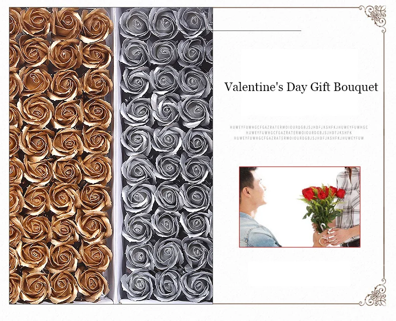 50 Stück Goldene Seifenblumen Rosenblüten DIY Geschenkbox Dekoration Valentinstag Geschenk Hochzeitsstrauß Rosen Künstliche Blumen – Detail 7
