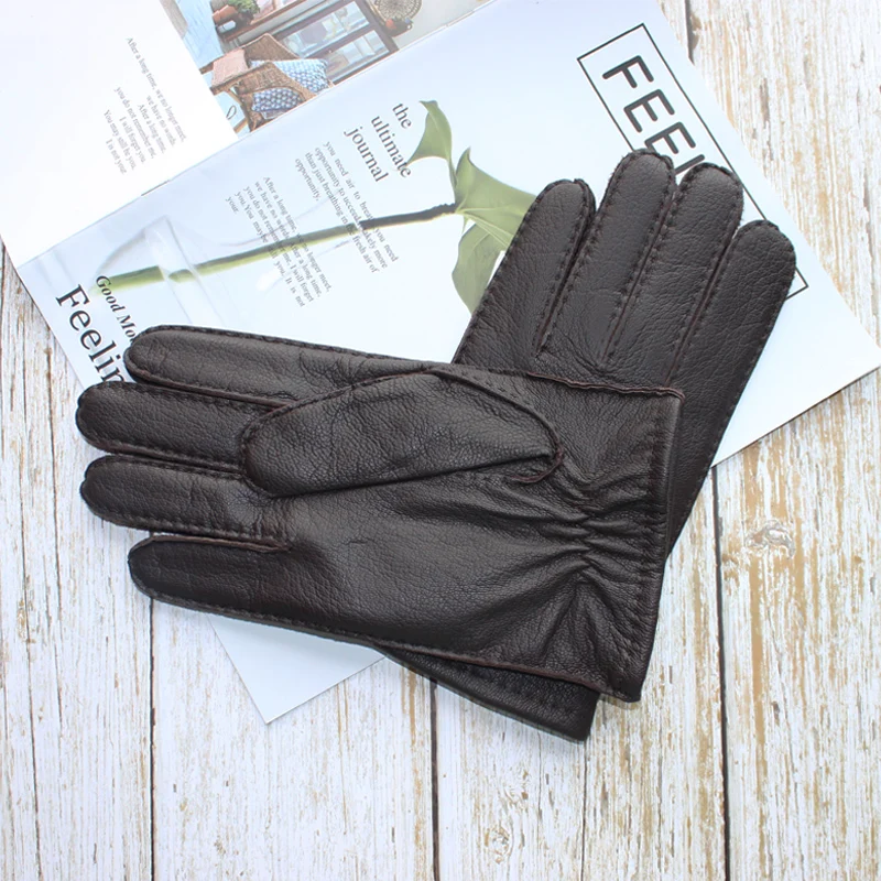 Gants en peau de daim pour hommes, écran tactile, cousus à la main, laine ondulée élégante, doublure 107, gants en cuir de conduite chauds, neufs