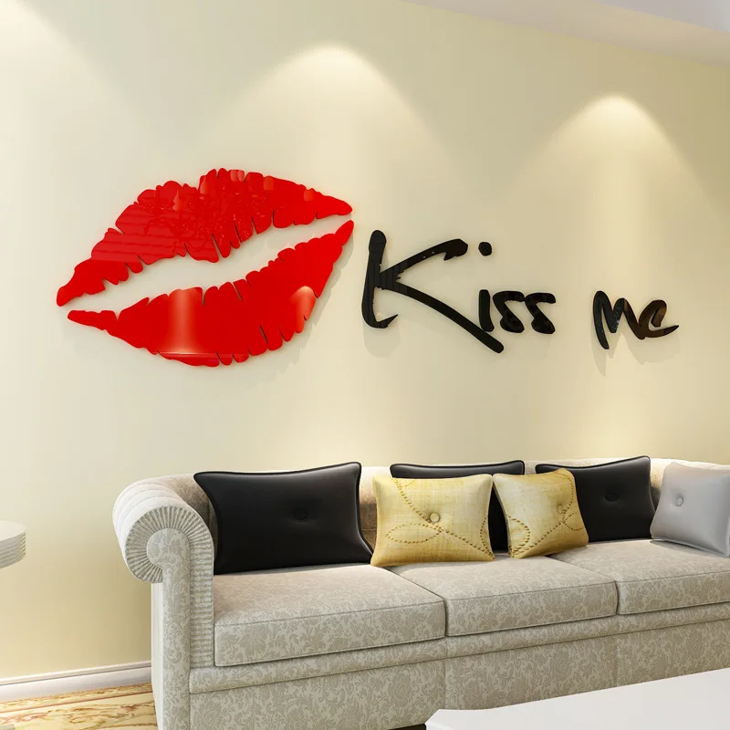 Kiss me Lips Acrylic Wall Stickers for Living room Bedroom DIY Wall Stickers Home decor Fashion art Ceramic Tile Stickers