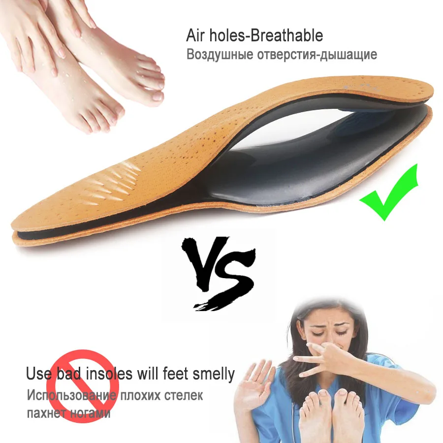 Orthotic insole Leather orthotics Insoles for Flat Foot Arch Support 25mm orthopedic Insoles for men and women OX Leg Shoe pad