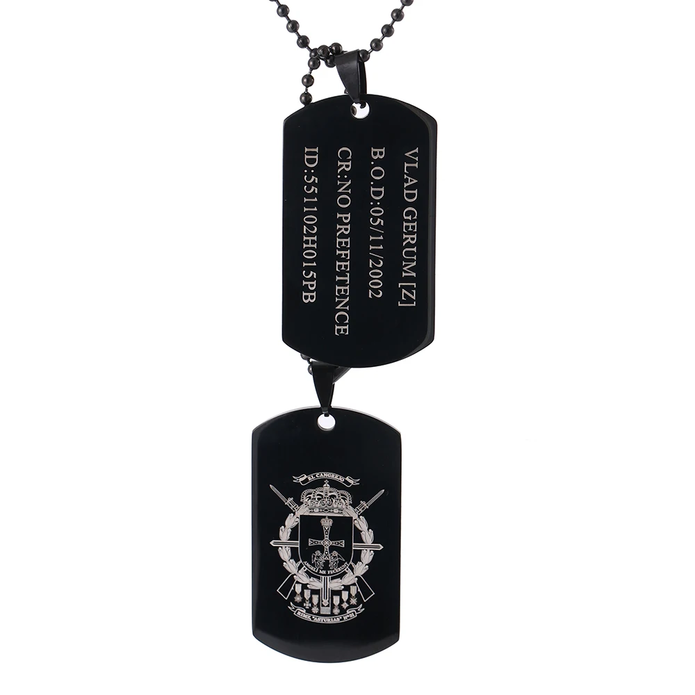 

Personalized Men Black ID Dog Tag Pendant Necklace Custom Engraved Military Army Tags Lettering Name Stainless Steel Jewelry