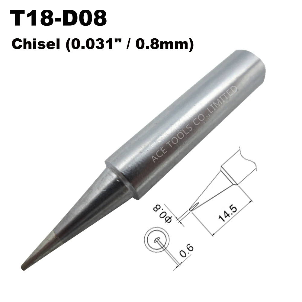 

T18-D08 Soldering Tip Screwdriver 0.8mm Fit HAKKO FX-888 FX-888D FX-8801 FX-600 Lead Free Iron Bit Nozzle Welding Handle Pencil