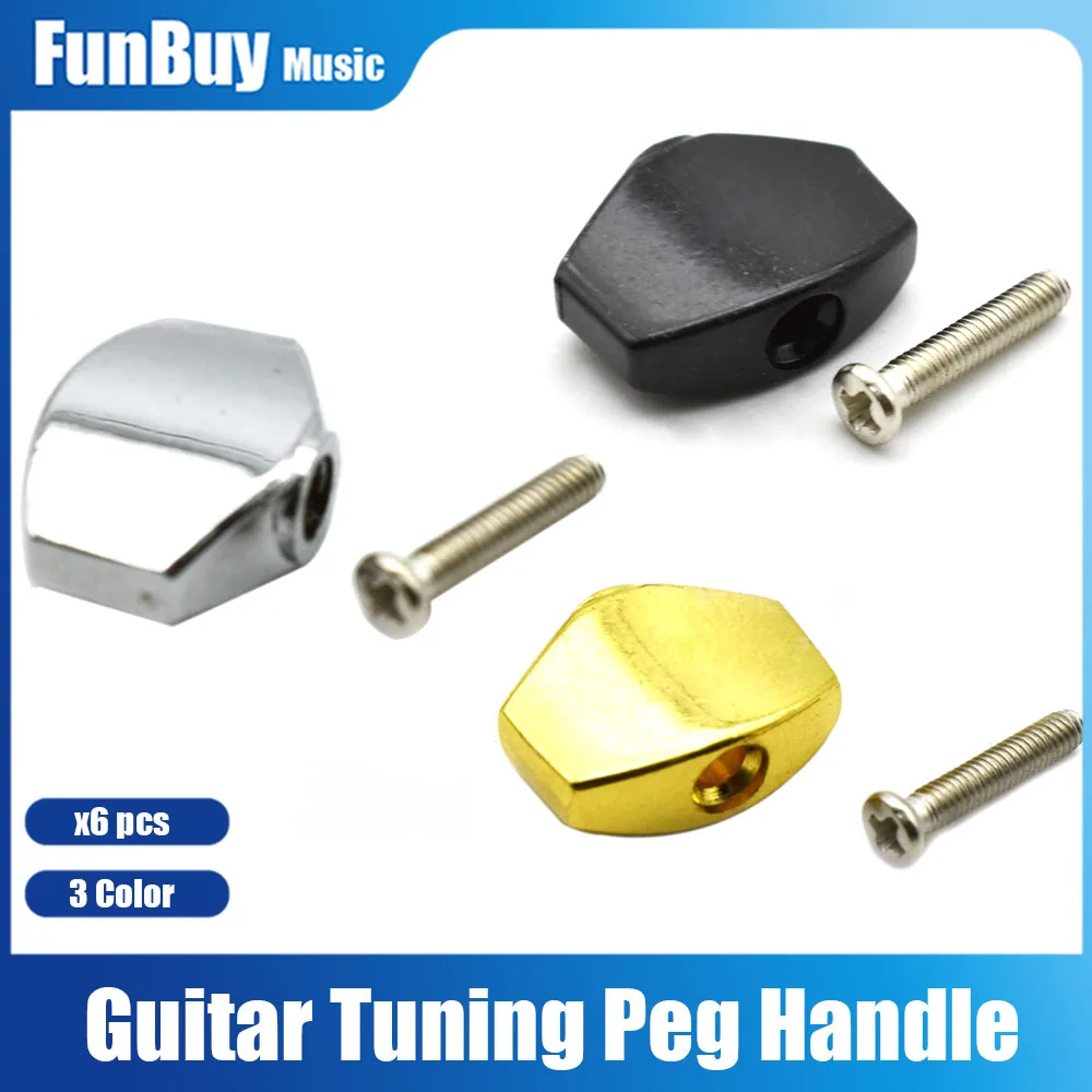 6Pcs Metal Small Square Shape Guitar Tuning Peg Tuner Machine Head Cap Guitar Machine Head Buttons Black/Chrome/Gold