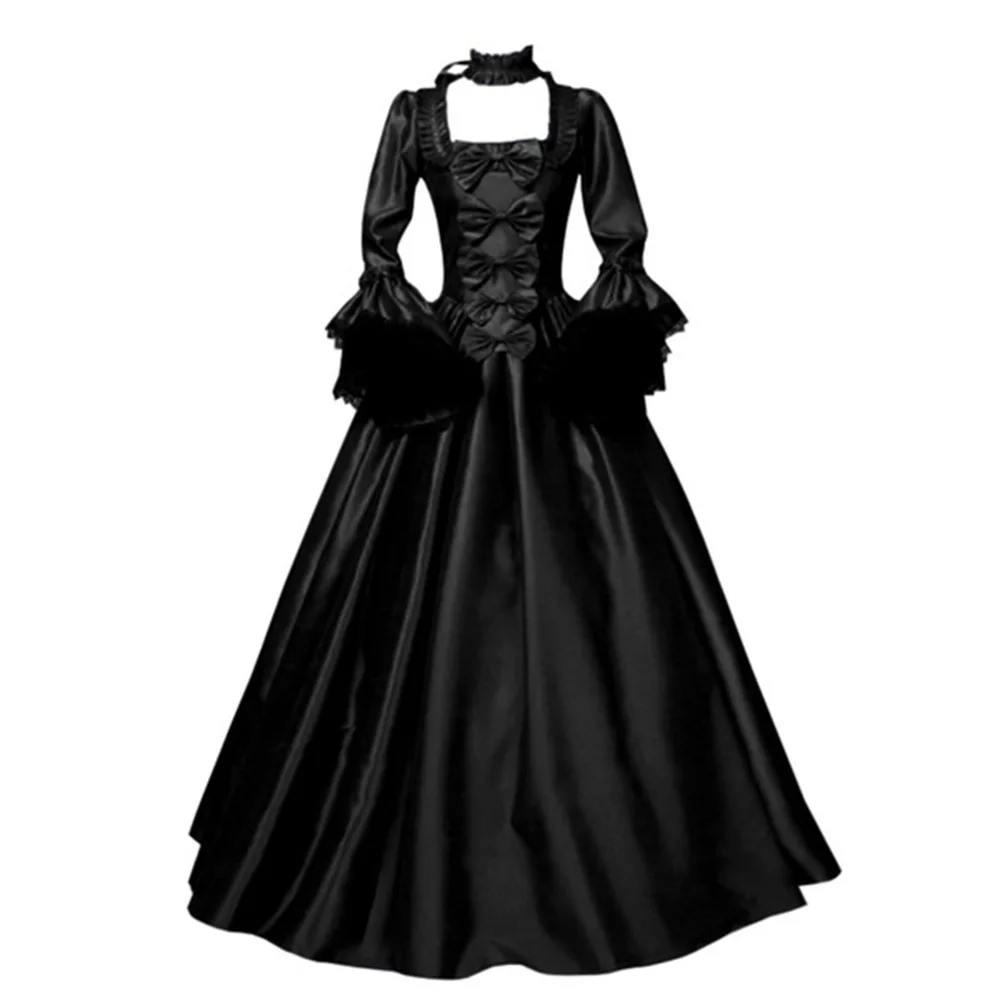 Medieval Cosplay Renaissance Christmas Lace Women Dress Flare Sleeve Party Dress Court Retro Plus High Waist Queen Gown Dress