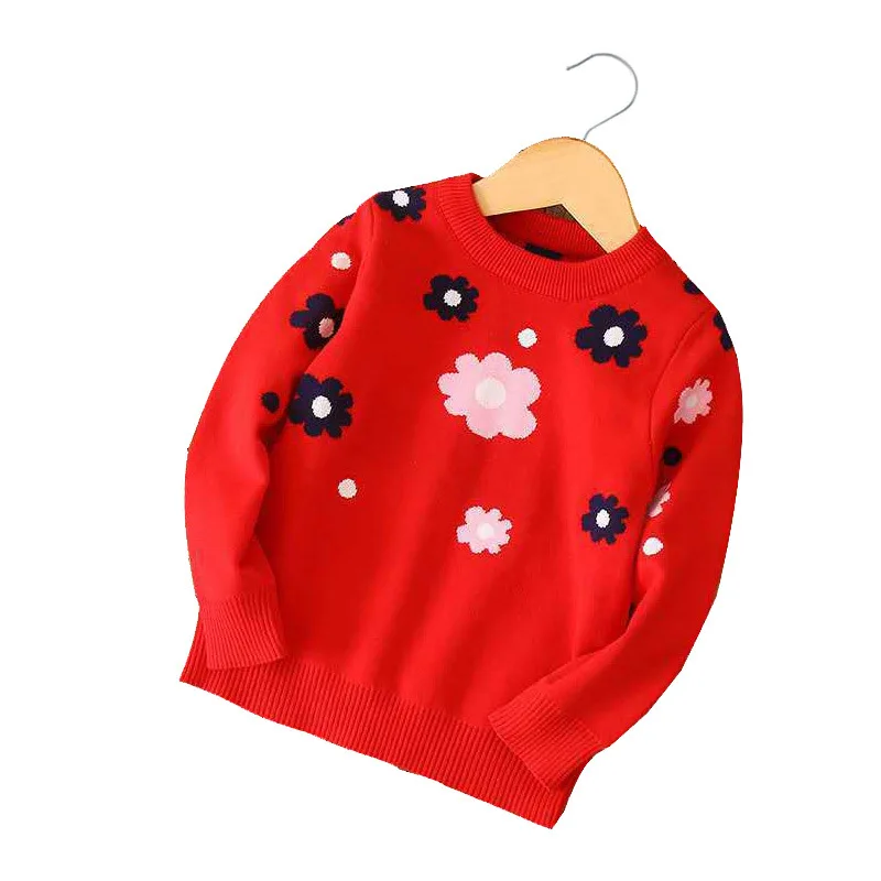 2021 New 3-10 Years Kids Knitted Clothing O-Neck Sweaters Girls Floral Sweater Children Autumn Winter Girl Clothes Pullover