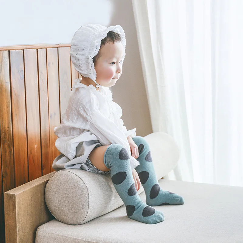 

0-3Y Cute Knee High Long Socks Kids Wave Point Cotton Soft Baby Girls Boys Toddler Fashion Dots Leg Warmers Stocking Tight Stuff