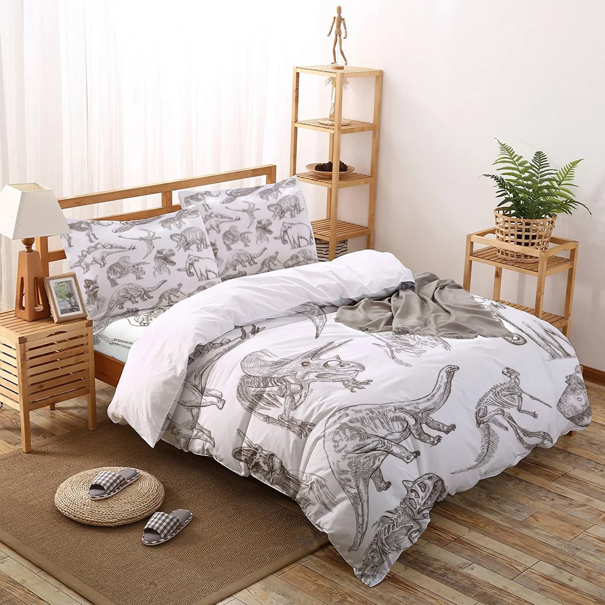 

Dinosaur Cartoon Black And White Printing Bedding Set Duvet Cover Set Bed Linens Bedclothes Home Textile Full Queen King Size