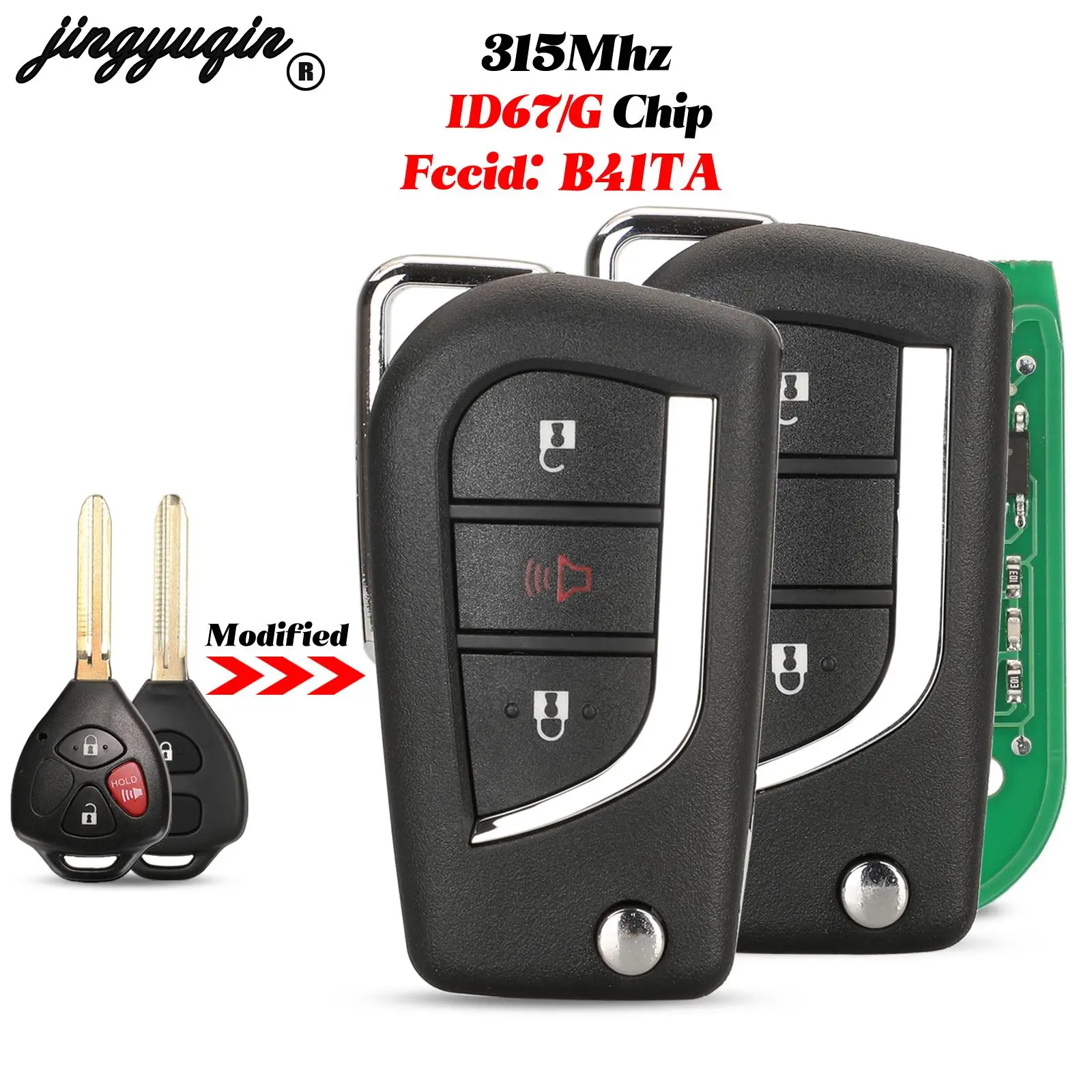 jingyuqin Modified For Toyota Prius Hilux Etios Vios Yaris Innova Sw4 Camry Remote Car Key 2/3BTN 315MHz ID67/G Chip B41TA Fob