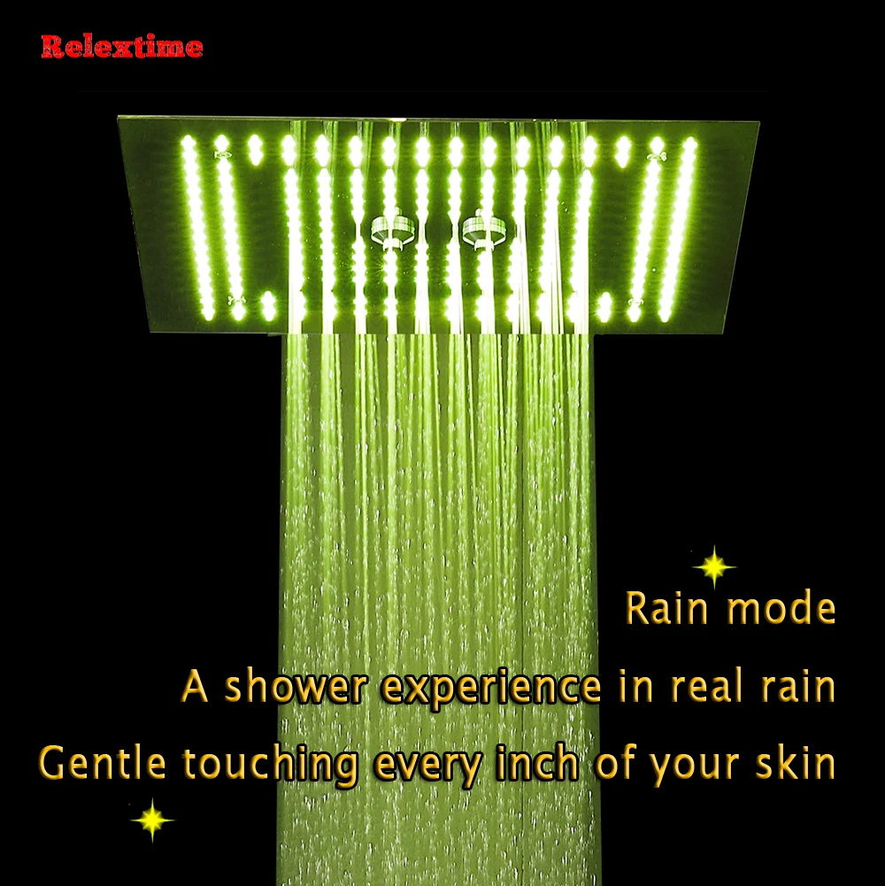 Concealed Thermostatic Shower Faucets Set Mixer Tap Bathroom Shower Nozzle Light LED Luxury Ceiling Rain Spray Mist Shower Head