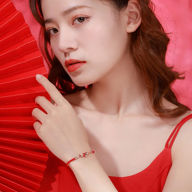 Chinese Style Trend New Lucky Red Rope Transit Koi Bracelet Korean Trend Fashion Wild Sweet Red Fish Girlfriend Gift Bracelet