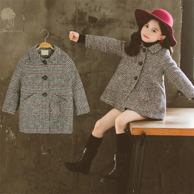 Girls Baby\'s Woolen Coat Jacket Outwear 2021 Yellow Plaid Thicken Autumn Winter Hooded Keep Warm Button Children\'s Clothing