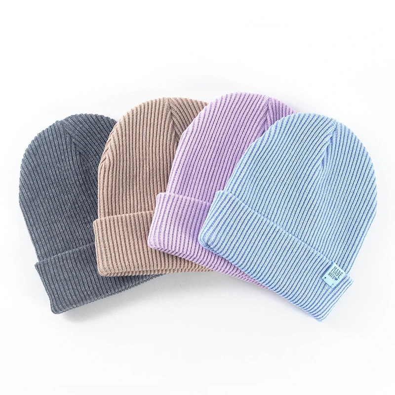 Geebro Women Man Winter Beanie Hat Ribbed Knitted Cuffed Cap Casual Solid Color Skullcap Baggy Retro Ski Cap Unisex Warm Bonnet